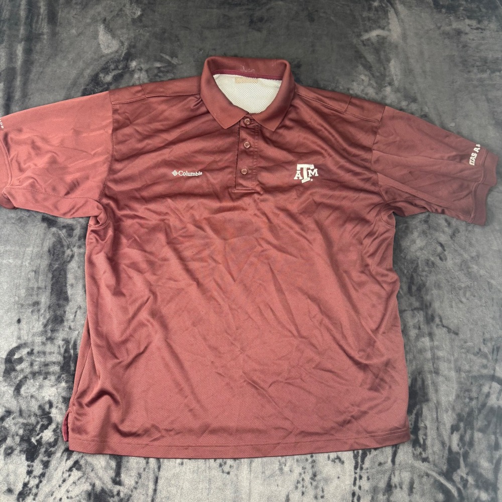 Columbia Polo Shirt Mens Medium Maroon Texas A&M PFG Short Sleeve Omni-Shade
